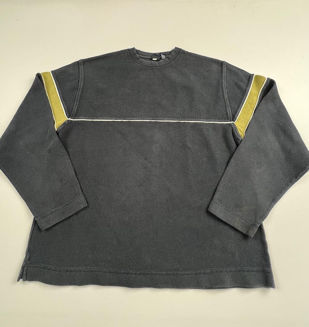Gap Sweatshirt Mens Large Gray Cotton Crewneck Stripe Sleeve Ribbed Pullover